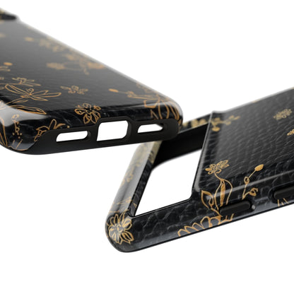 Floral Gold Foil Leather Texture Tough Phone Case