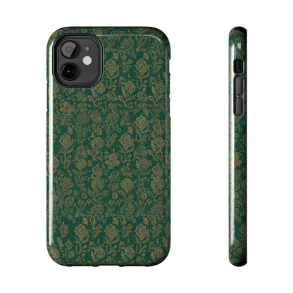 Vintage Floral Tough Phone Case — Green Damask Protective Cover
