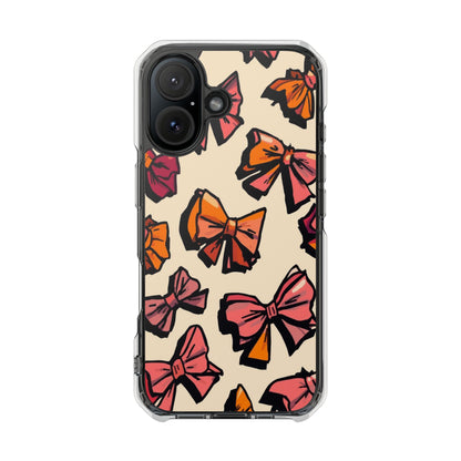 Clear Magnetic Phone Case — Hand-Drawn Pink & Orange Bows Design