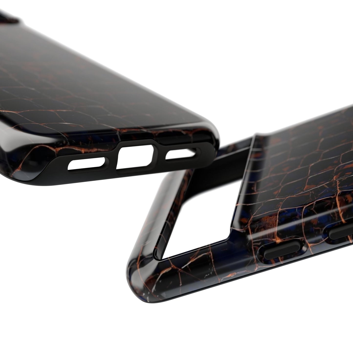 Croc-Embossed Tough Phone Case — Shockproof Black Alligator Texture