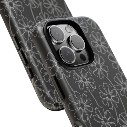 Floral Doodle Tough Phone Case — Black & Gray Daisy Pattern