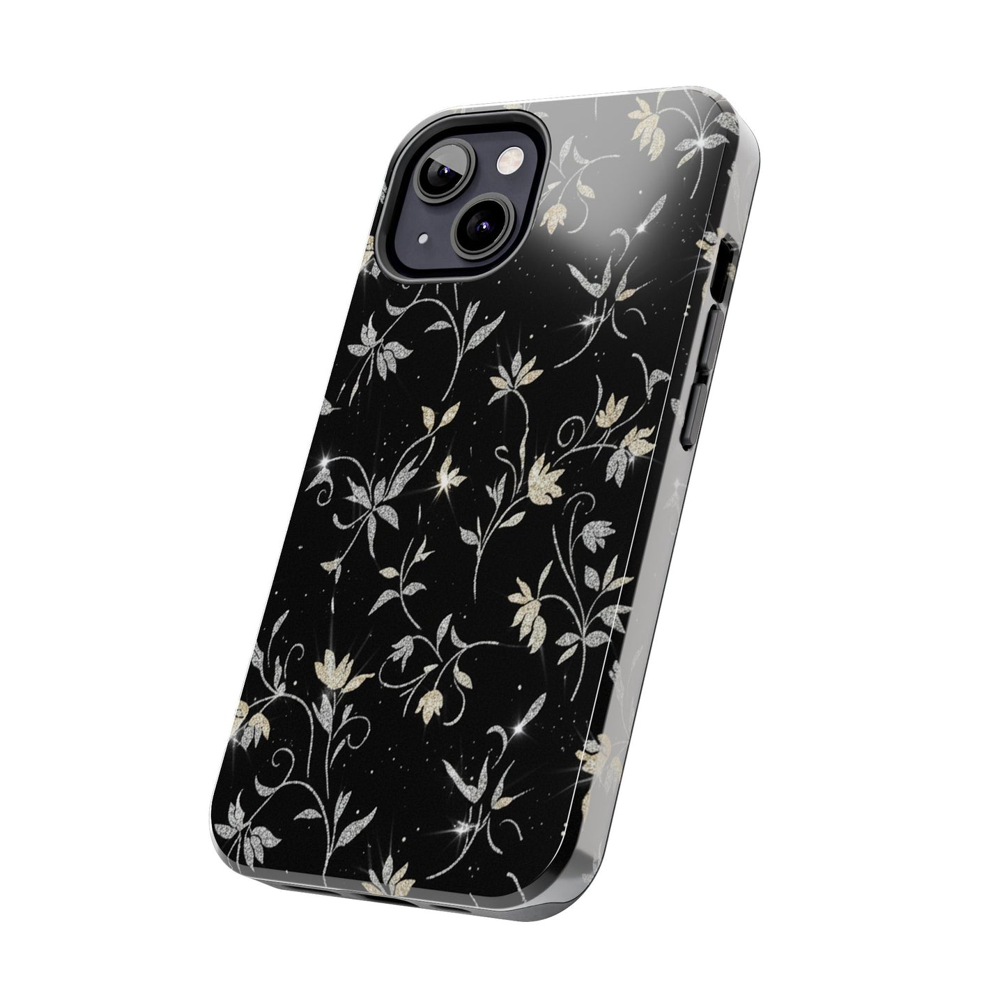 Floral Noir Tough Phone Case — Vintage Black Botanical Protective Cover