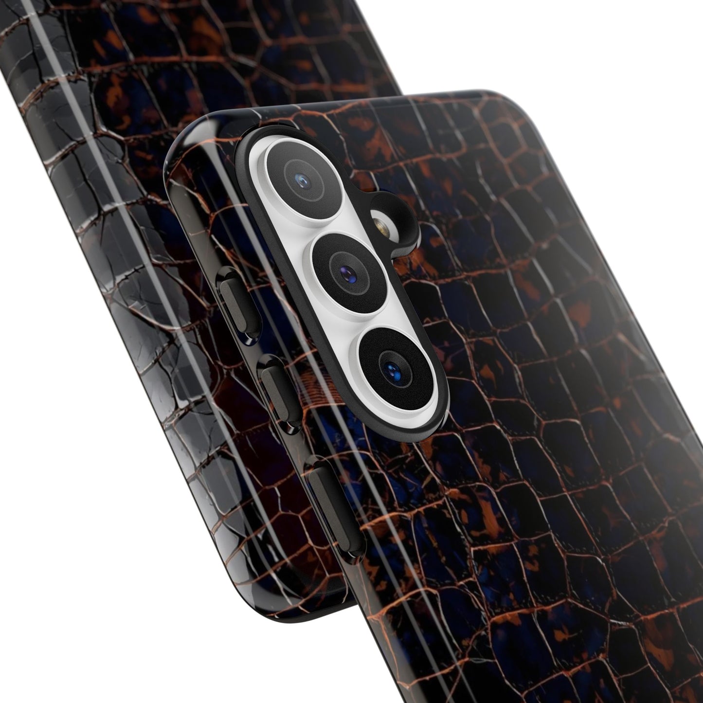 Croc-Embossed Tough Phone Case — Shockproof Black Alligator Texture