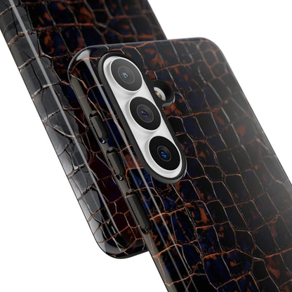 Croc-Embossed Tough Phone Case — Shockproof Black Alligator Texture