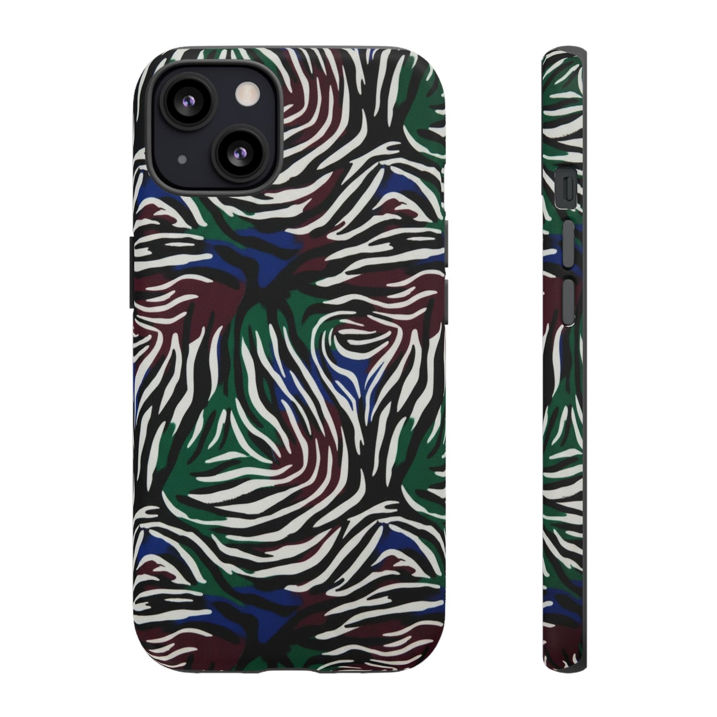 Zebra Camo Tough Phone Case – Green & Blue Animal Print Protective Cover