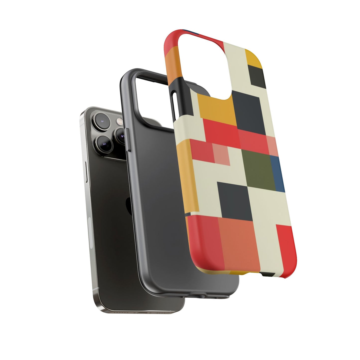 Abstract Color Block Tough Phone Case — Retro Geometric Protective Cover