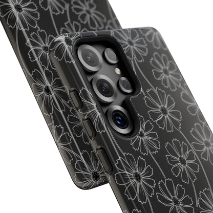 Floral Doodle Tough Phone Case — Black & Gray Daisy Pattern
