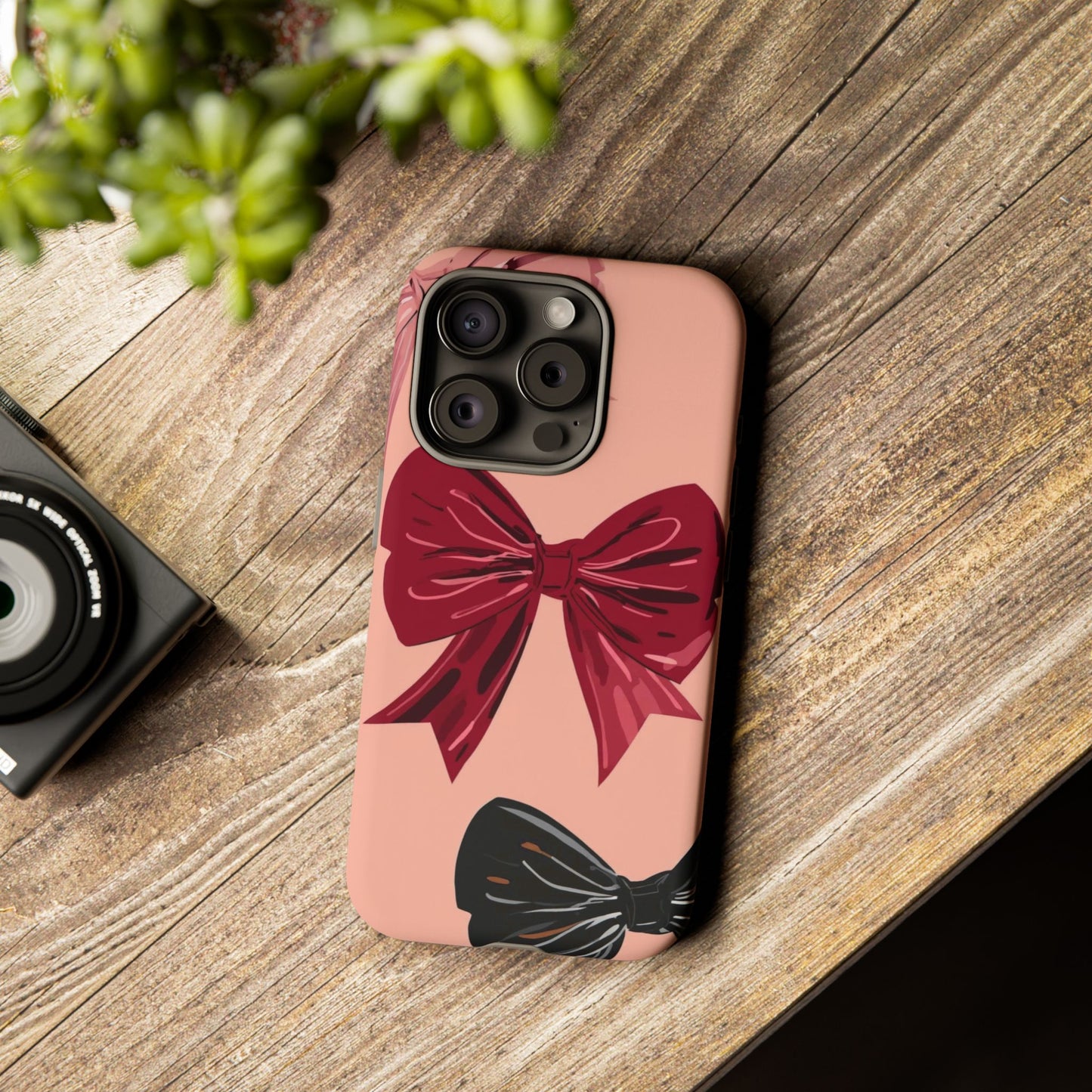 Bow Pattern Tough Phone Case — Pink, Red & Black Decorative Bows