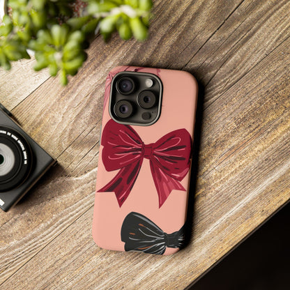Bow Pattern Tough Phone Case — Pink, Red & Black Decorative Bows