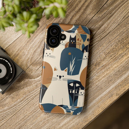 Cat Pattern Phone Case – Retro Abstract Cats Protective iPhone Cover