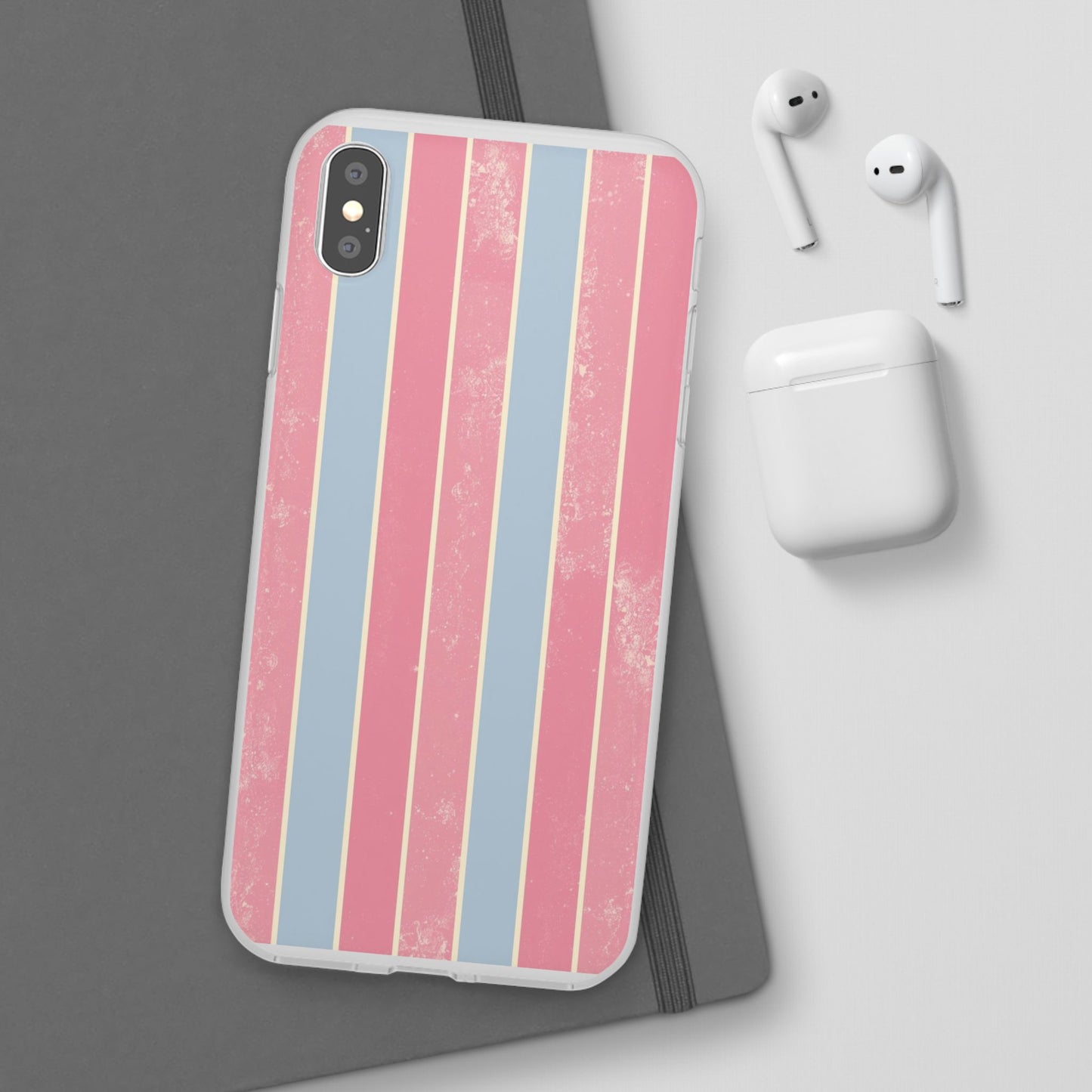 Striped Pink & Blue Phone Case — Retro Pastel Flexi Case