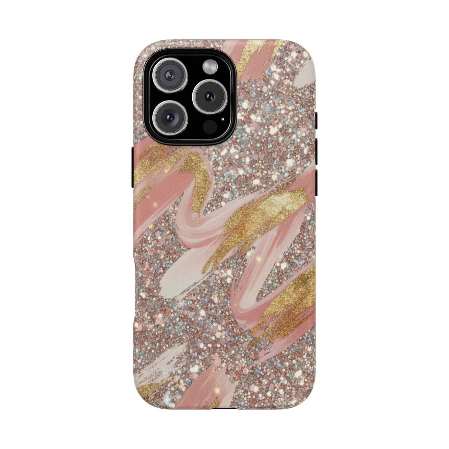 Glitter Blush Marble Phone Case — Pink Gold Swirl Tough Case