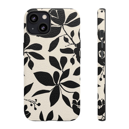 Black Floral Pattern Phone Case — Monochrome Botanical Tough Case