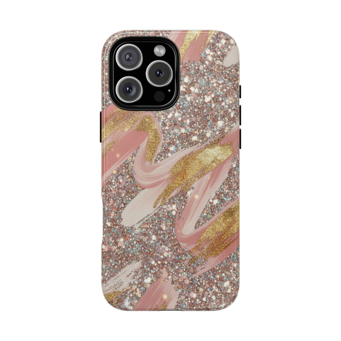 Glitter Blush Marble Phone Case — Pink Gold Swirl Tough Case