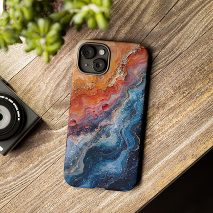 Marbled Galaxy Tough Phone Case — Abstract Blue & Coral Protective Cover