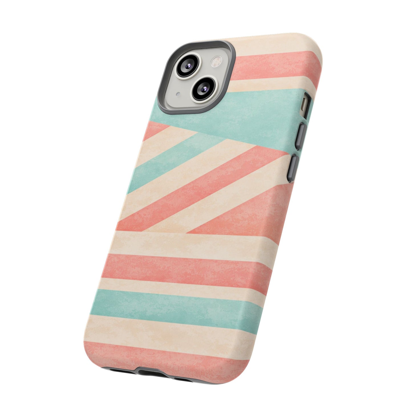 Pastel Stripes Tough Phone Case – Retro Coral & Teal Protective Cover