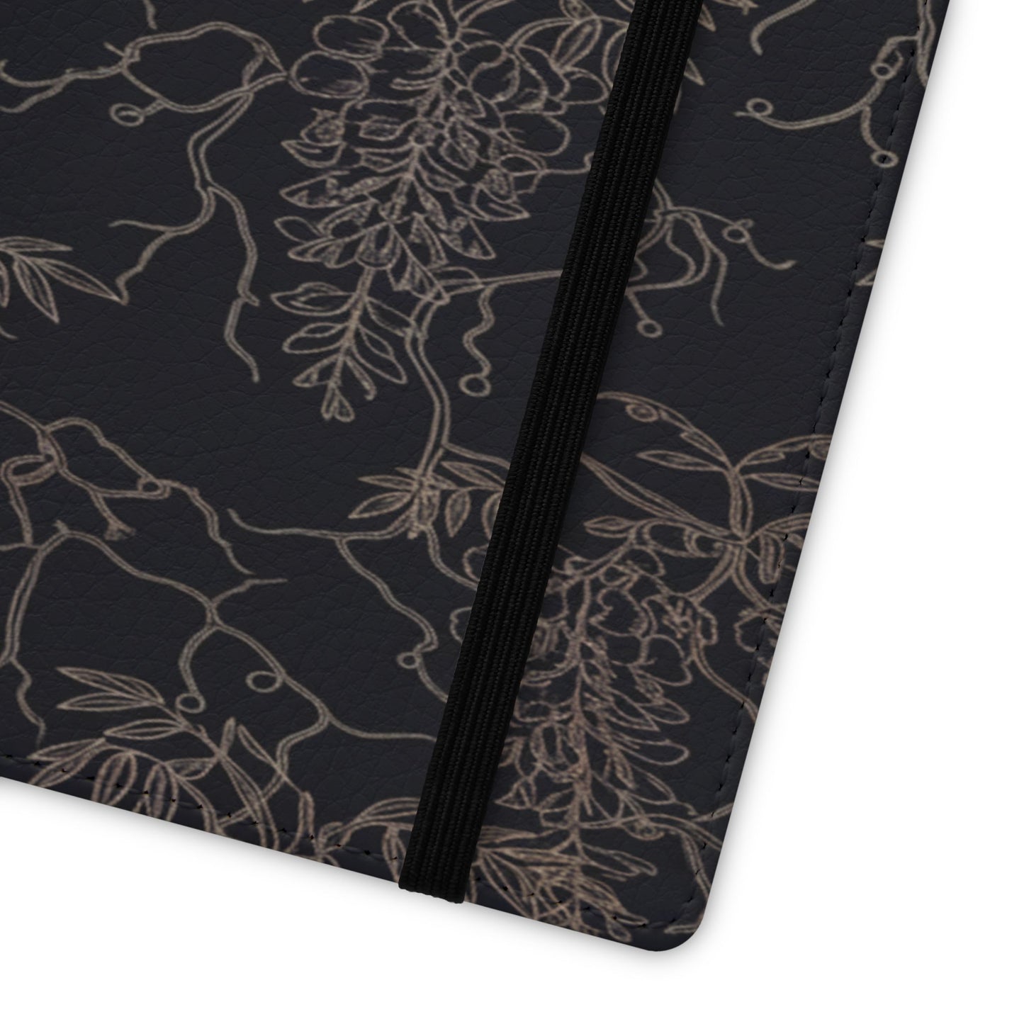 Botanical Noir Flip Phone Case — Dark Floral Wallet Cover with Card Slots
