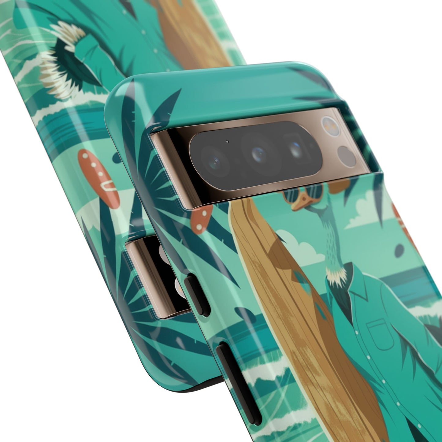Phone Case — Retro Dressed Seagull Surfing Beach Illustration