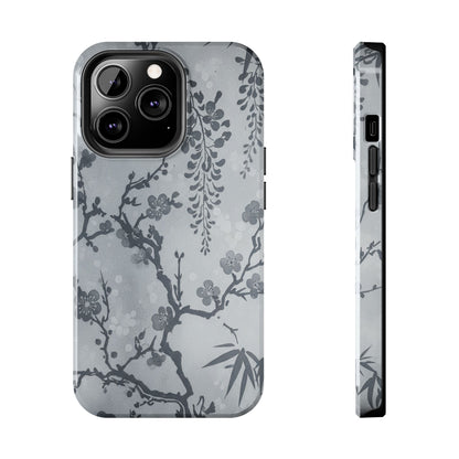 Tough Phone Case — Gray Cherry Blossom Ink Floral Design