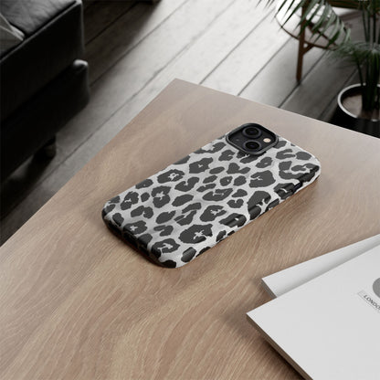 Leopard Print Tough Phone Case – Black & White Animal Pattern Protective Cover