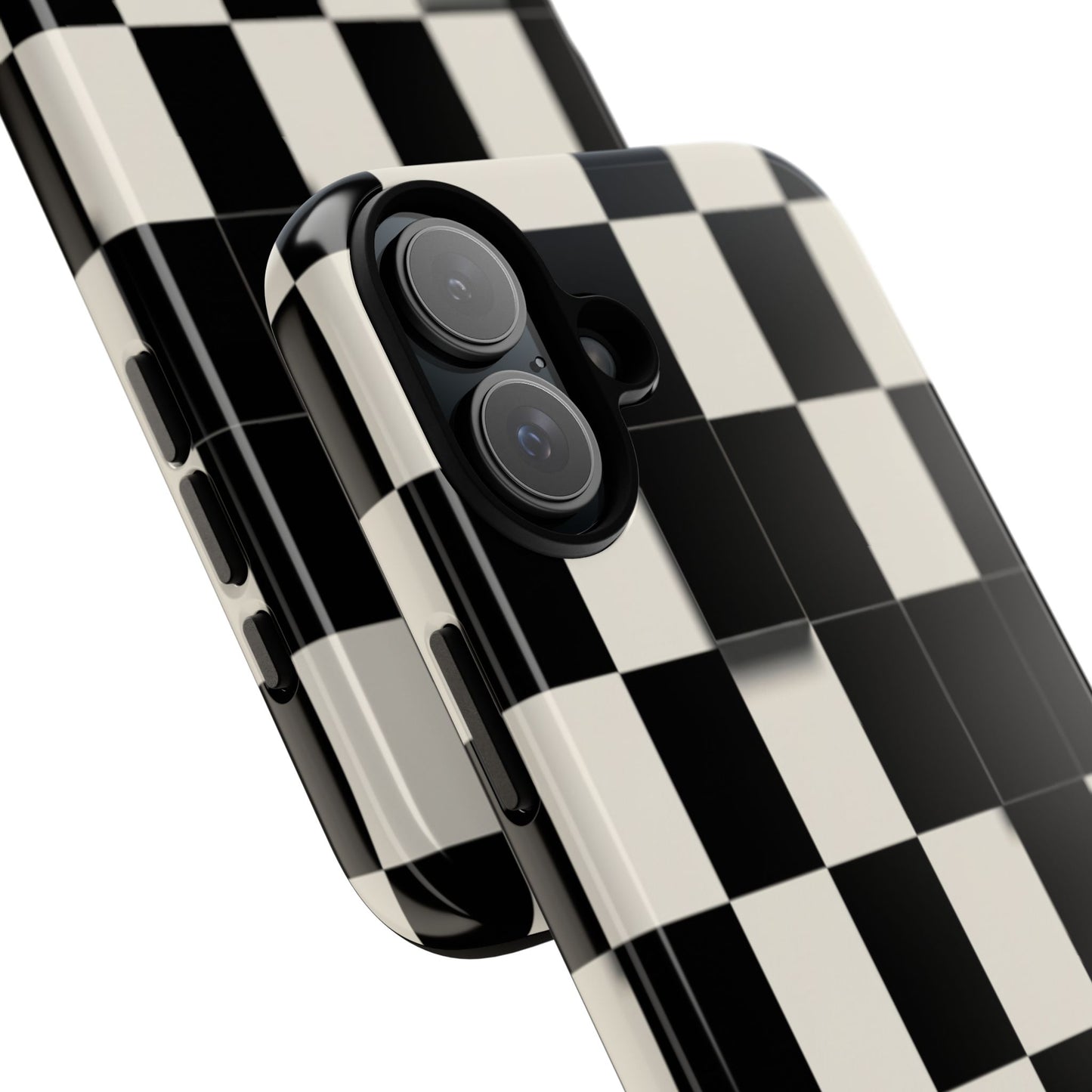 Checkerboard Tough Phone Case — Classic Black & Cream Grid Protective Cover