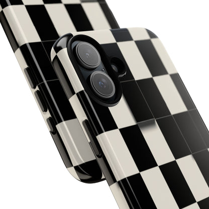 Checkerboard Tough Phone Case — Classic Black & Cream Grid Protective Cover