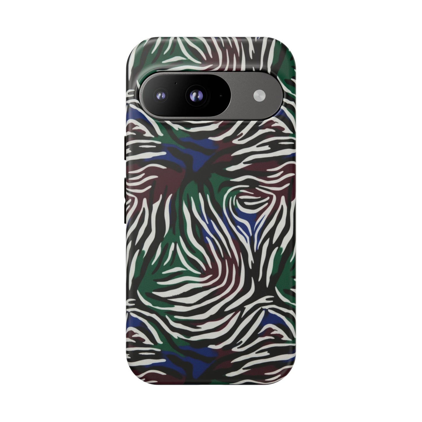Zebra Camo Tough Phone Case – Green & Blue Animal Print Protective Cover