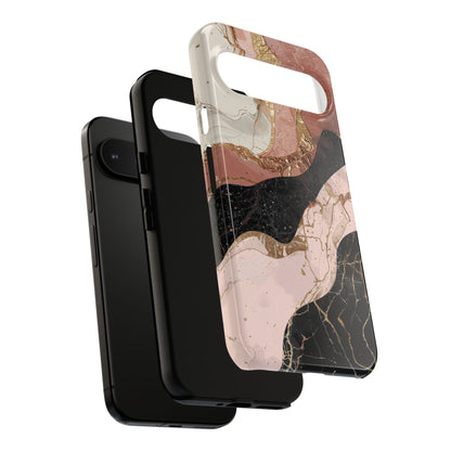 Marbled Rose Gold Phone Case — Abstract Pink & Black Protective Tough Case