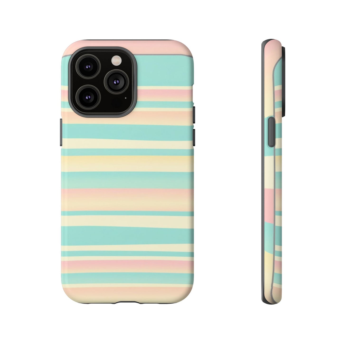 Pastel Striped Tough Phone Case — Mint, Peach & Cream Protective Cover