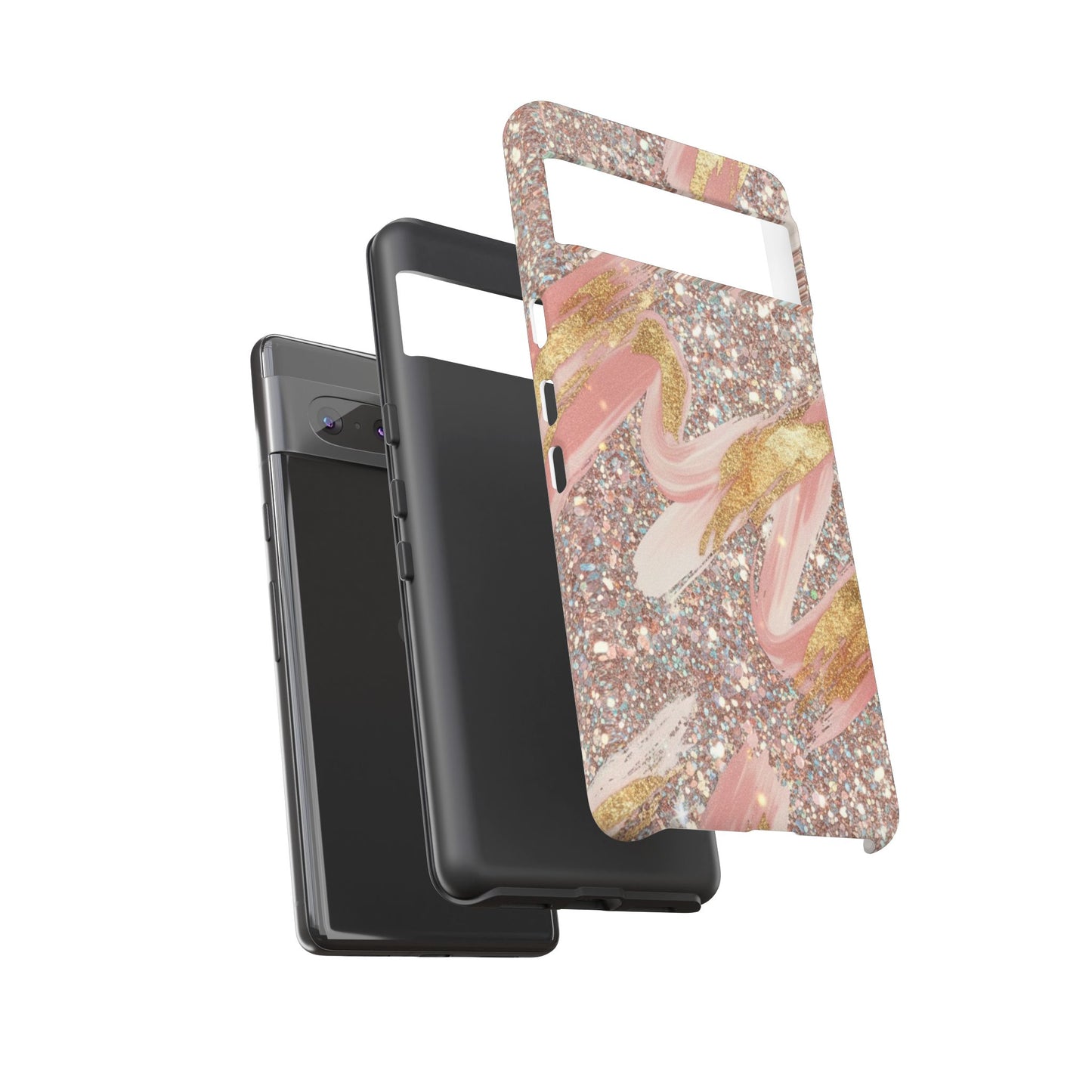 Glitter Blush Marble Phone Case — Pink Gold Swirl Tough Case