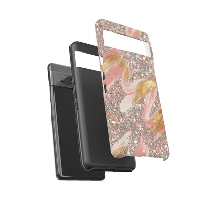 Glitter Blush Marble Phone Case — Pink Gold Swirl Tough Case