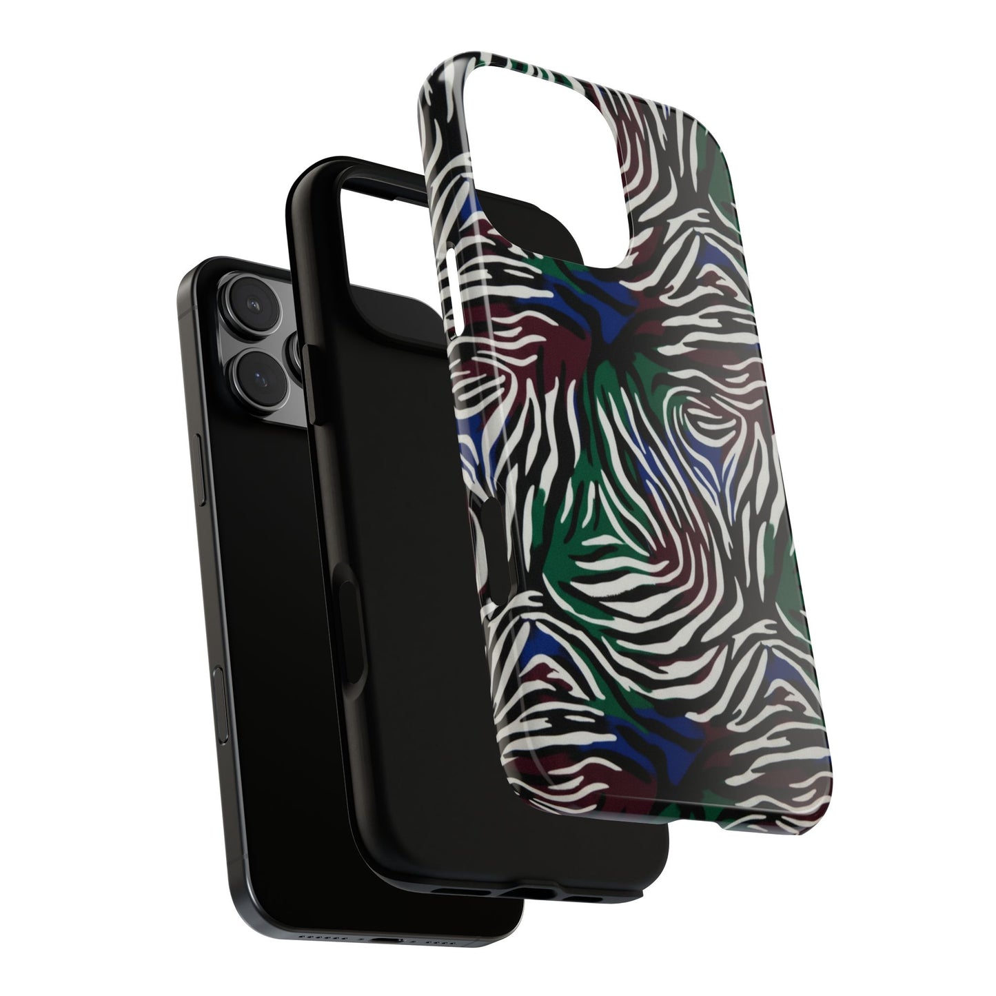Zebra Camo Tough Phone Case – Green & Blue Animal Print Protective Cover
