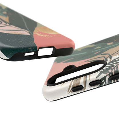 Tropical Leaf Tough Phone Case — Abstract Pink & Green Botanical Protective Cover