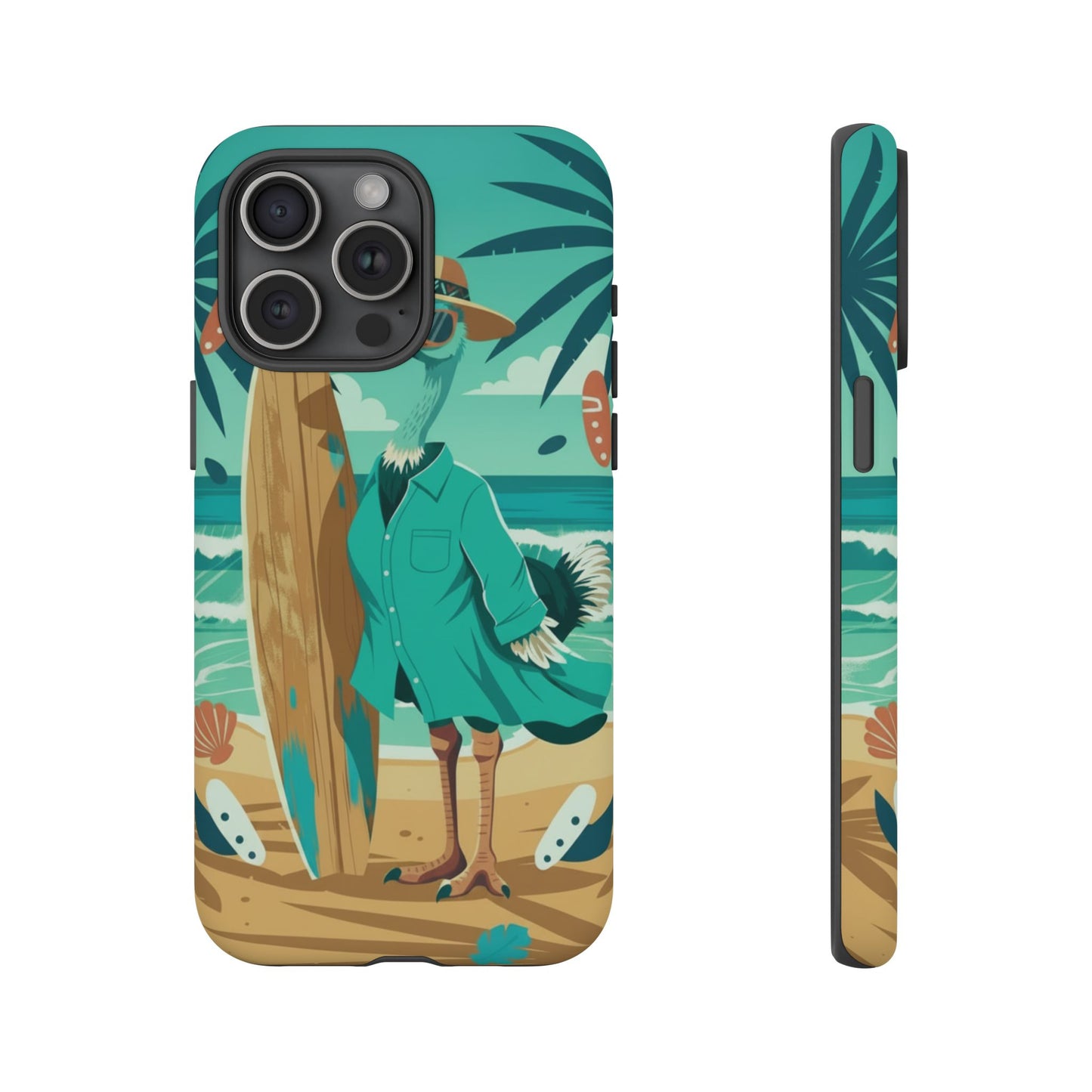 Phone Case — Retro Dressed Seagull Surfing Beach Illustration