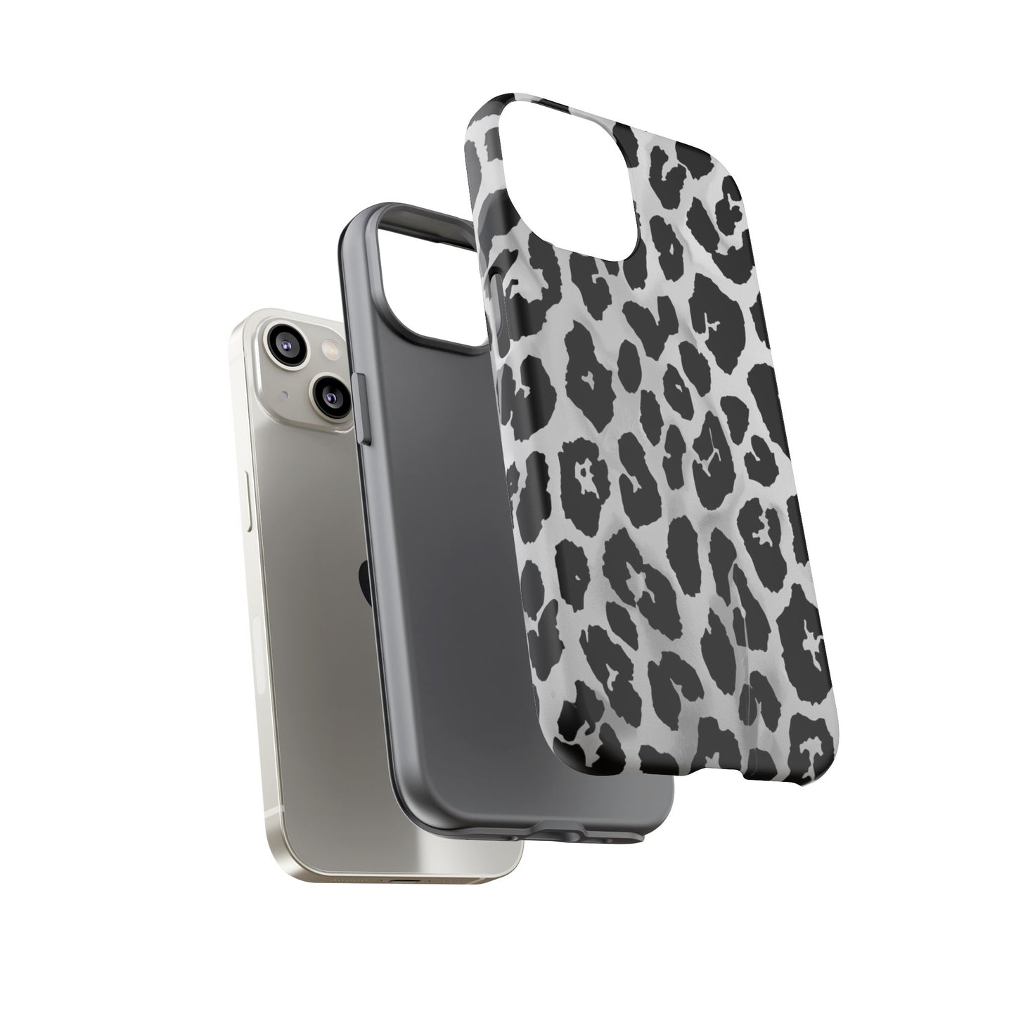 Leopard Print Tough Phone Case – Black & White Animal Pattern Protective Cover