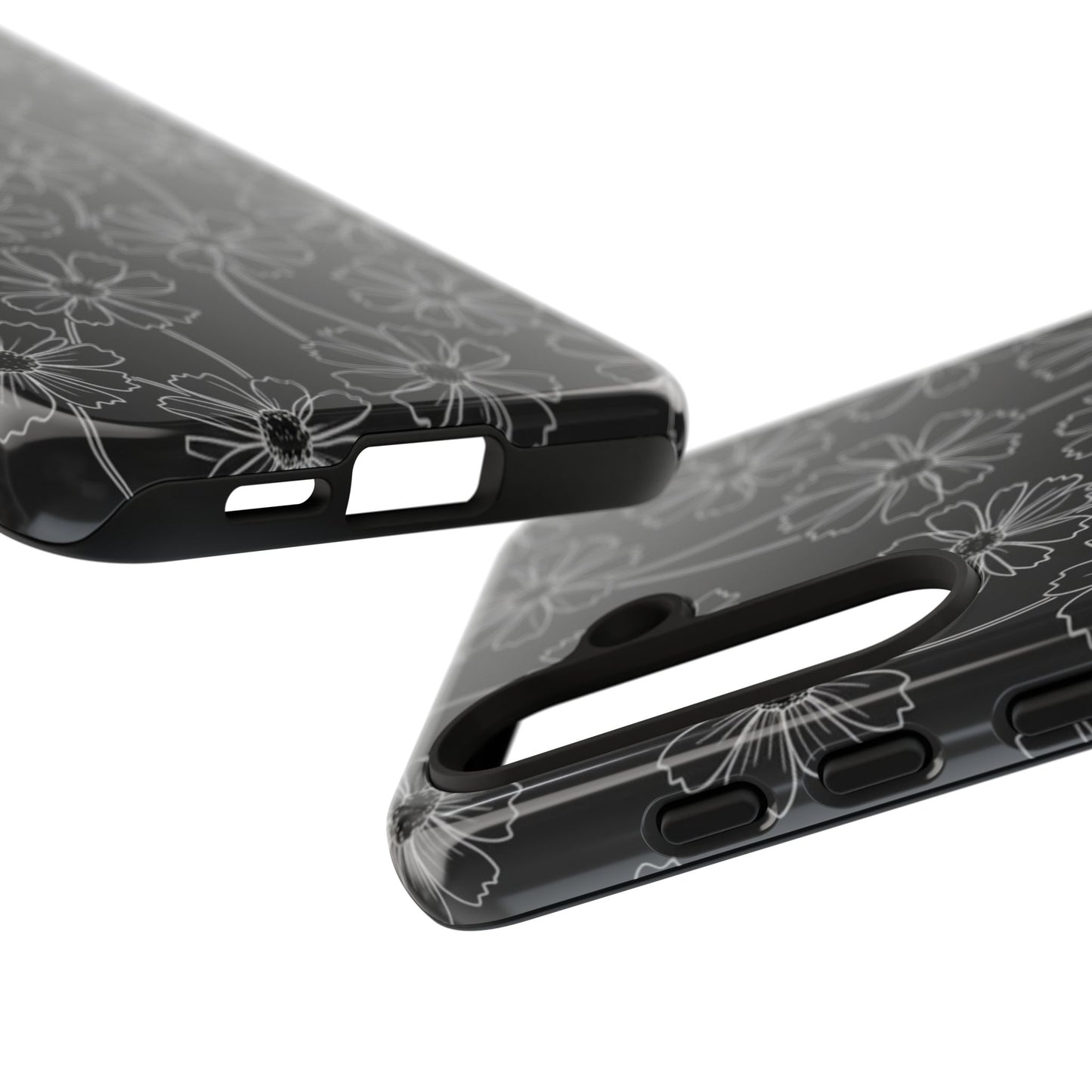 Floral Doodle Tough Phone Case — Black & Gray Daisy Pattern