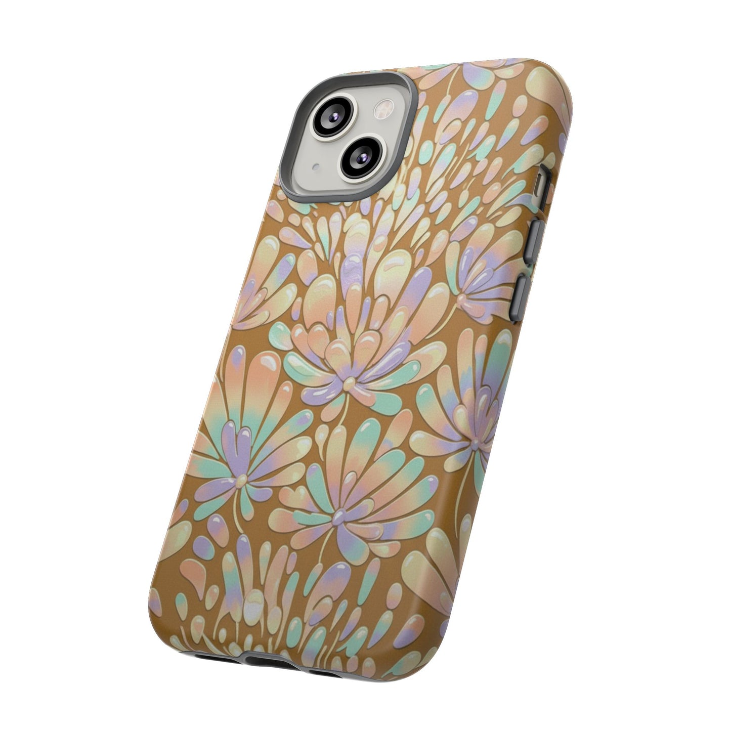 Floral Burst Tough Phone Case – Gold Pastel Botanical Protection
