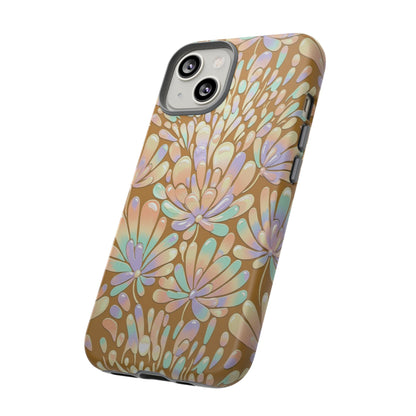 Floral Burst Tough Phone Case – Gold Pastel Botanical Protection