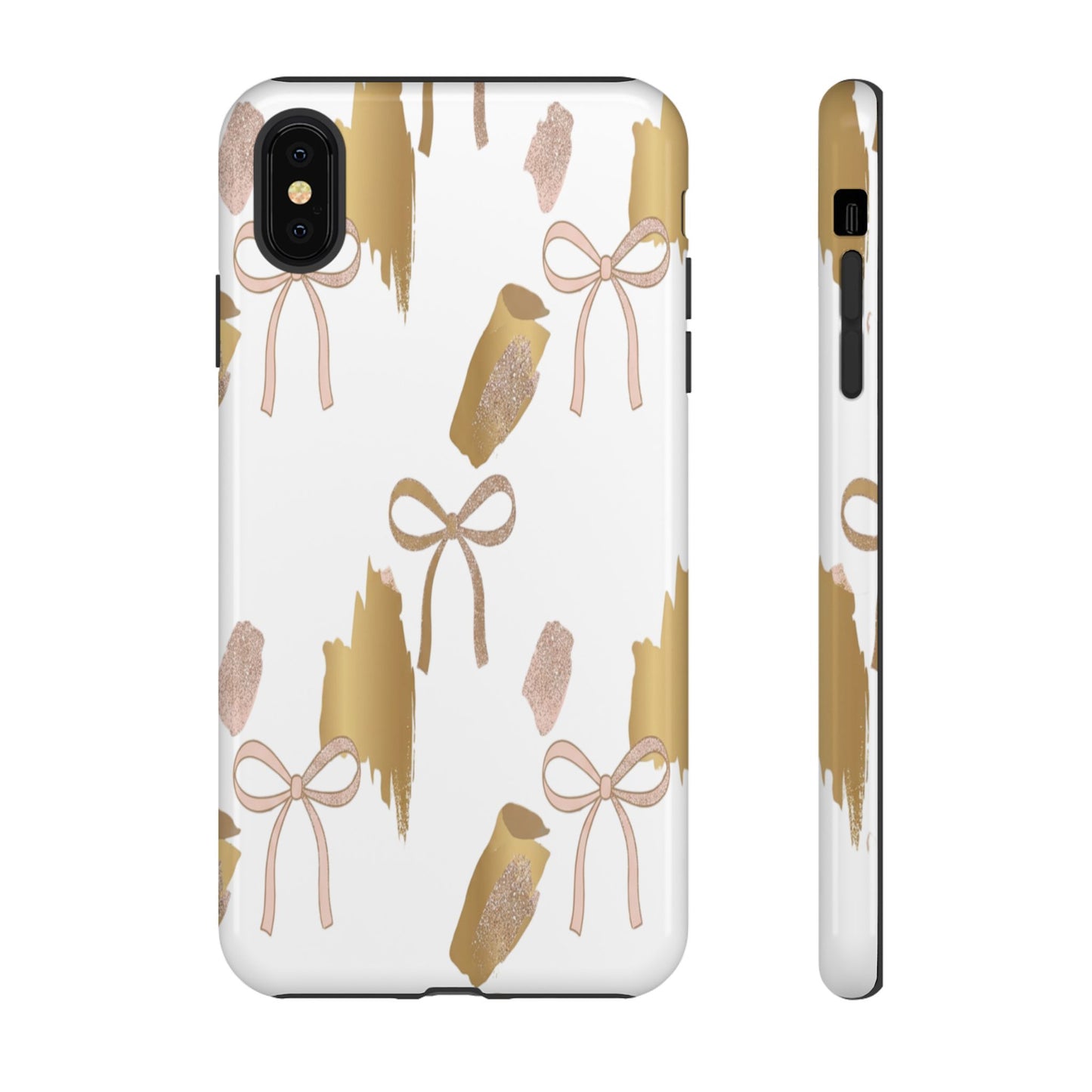 Phone Case — Gold Brushstroke & Blush Bow Pattern