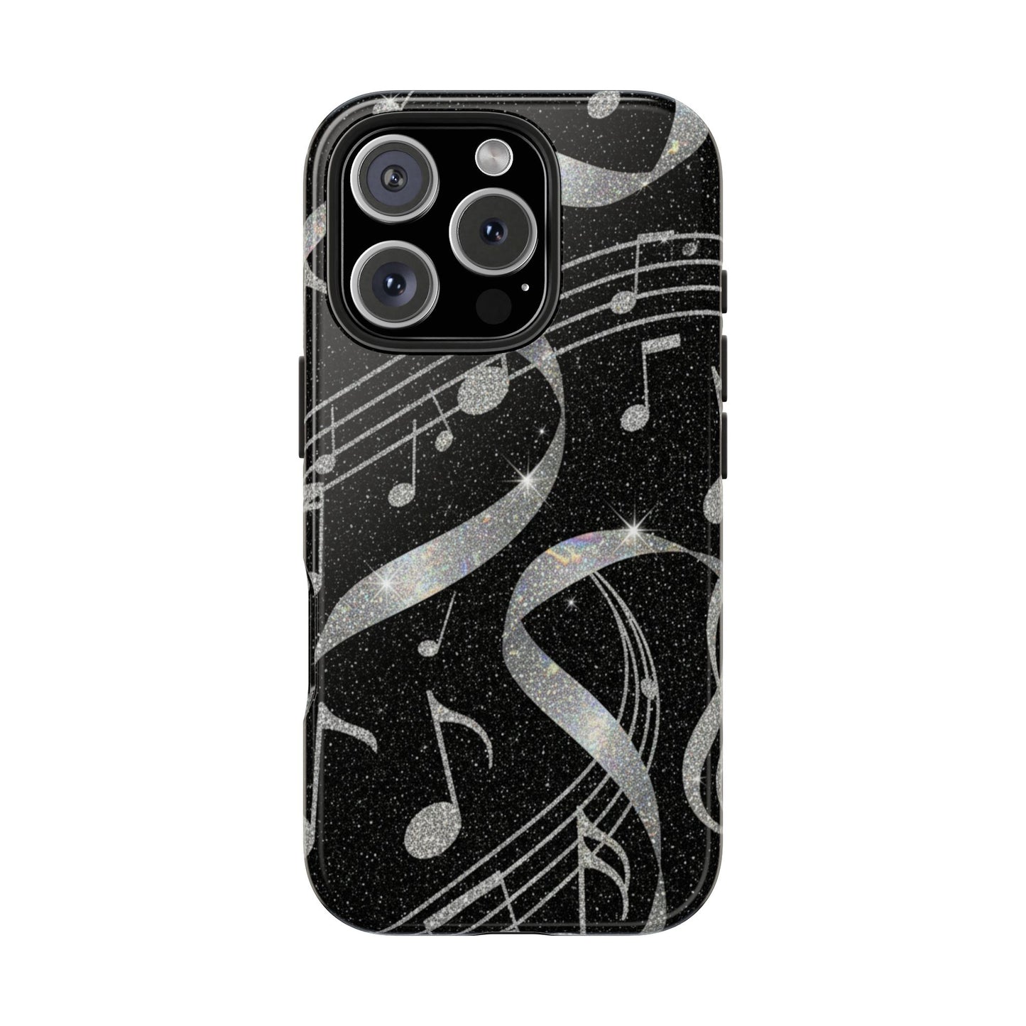 Musical Notes Tough Phone Case – Glitter Black Musician Phone Cover
