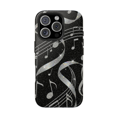 Musical Notes Tough Phone Case – Glitter Black Musician Phone Cover