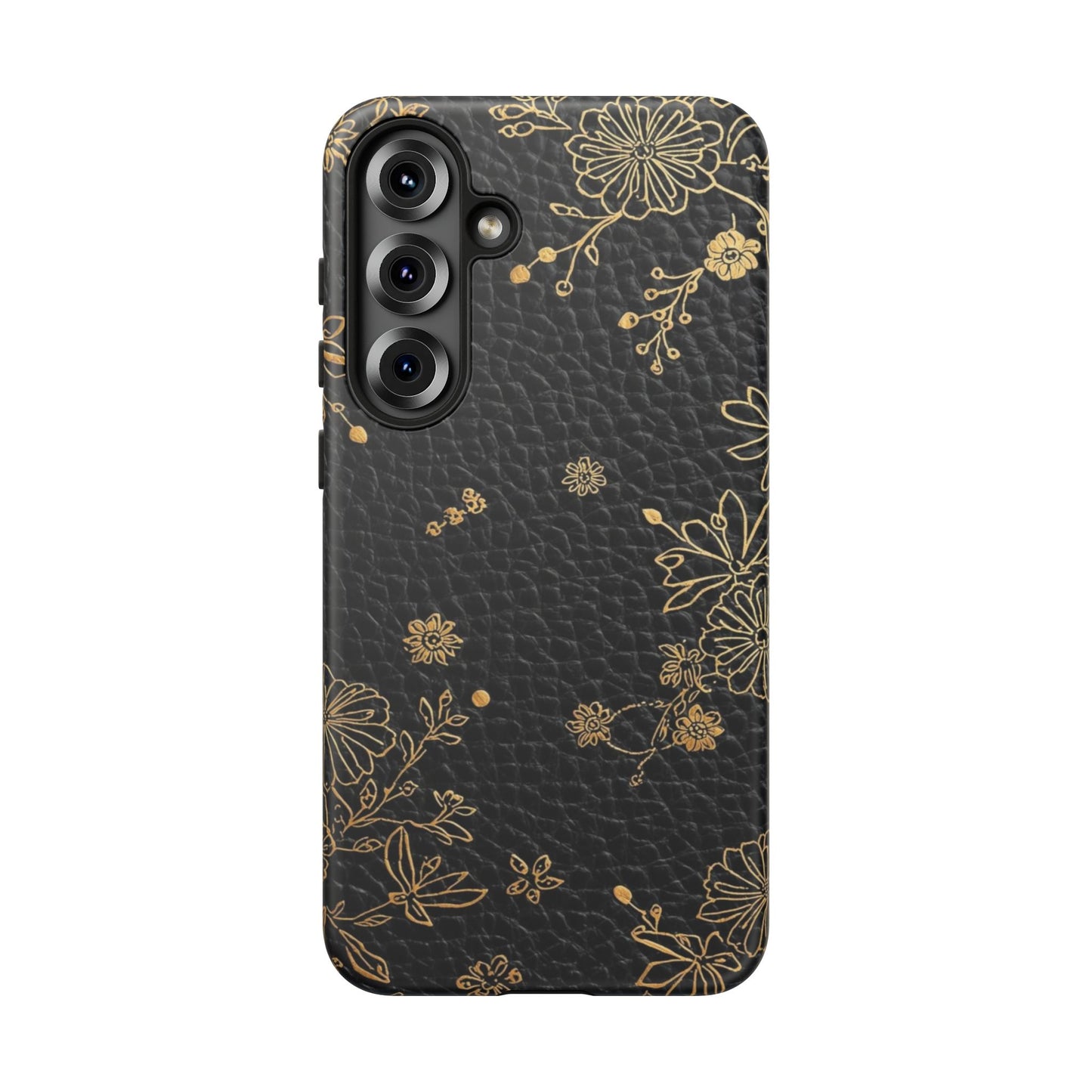 Floral Gold Foil Leather Texture Tough Phone Case