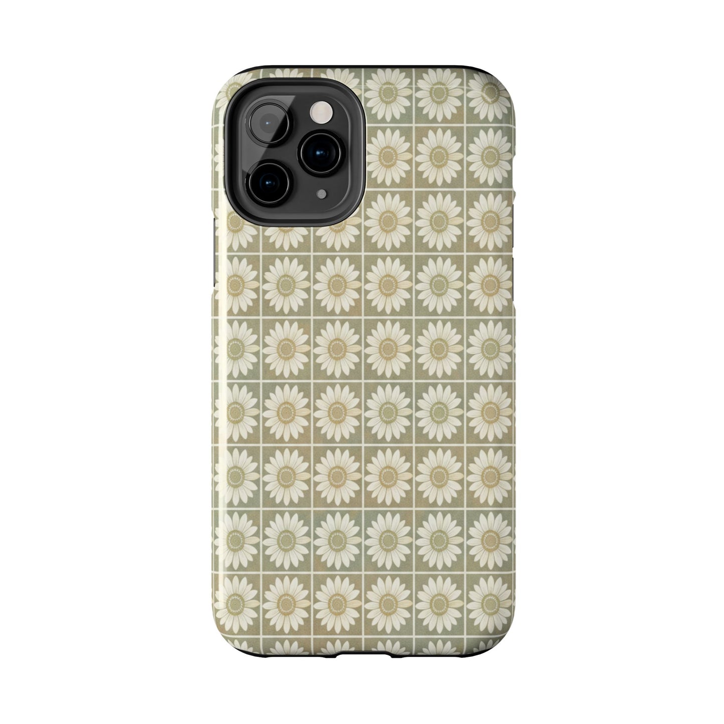 Daisy Tile Tough Phone Case — Retro Floral Protective Phone Cover