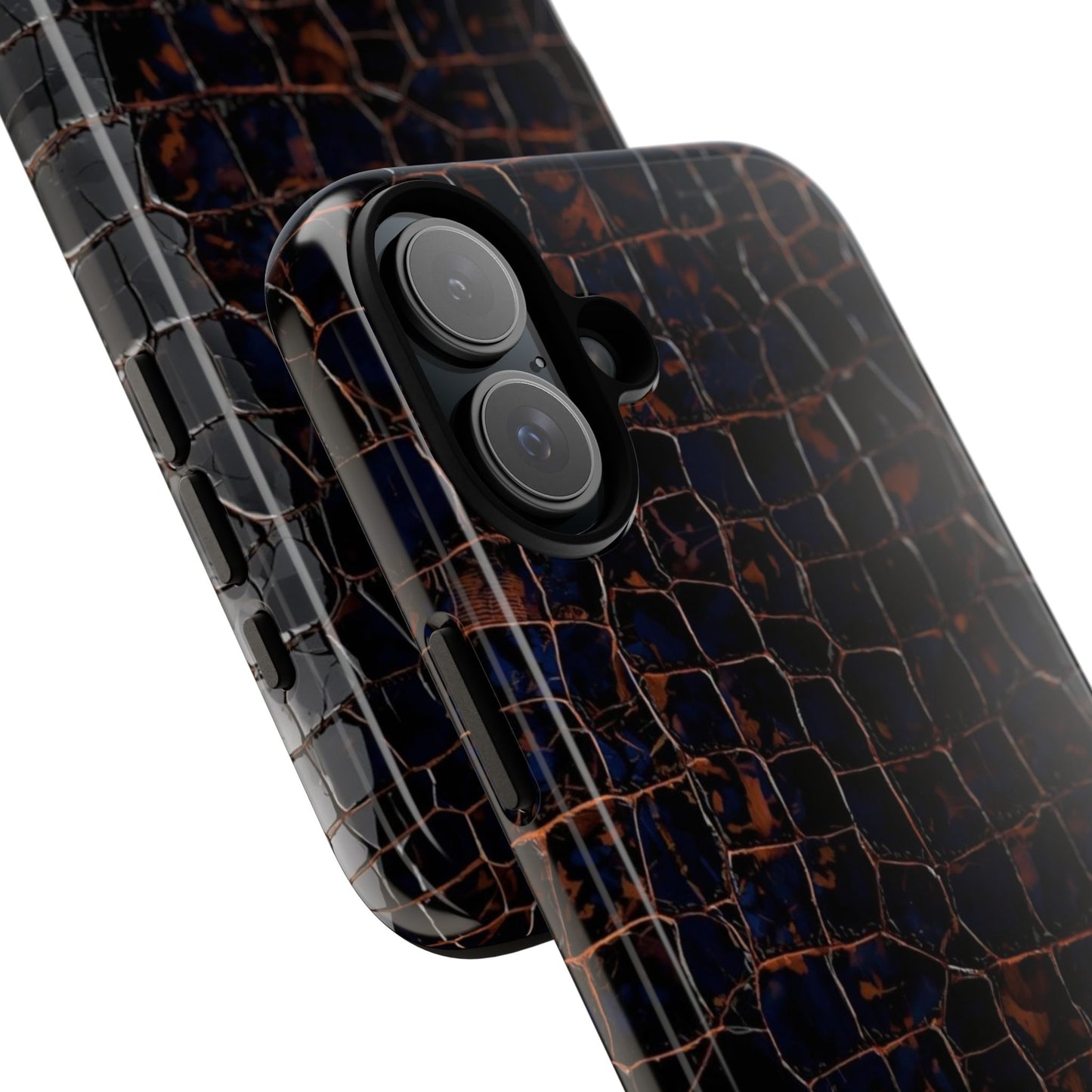 Croc-Embossed Tough Phone Case — Shockproof Black Alligator Texture