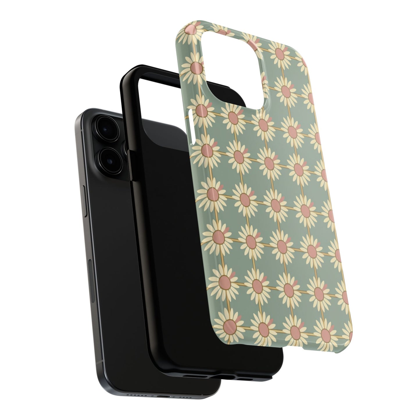 Daisy Pattern Tough Phone Case — Retro Floral Protective Cover