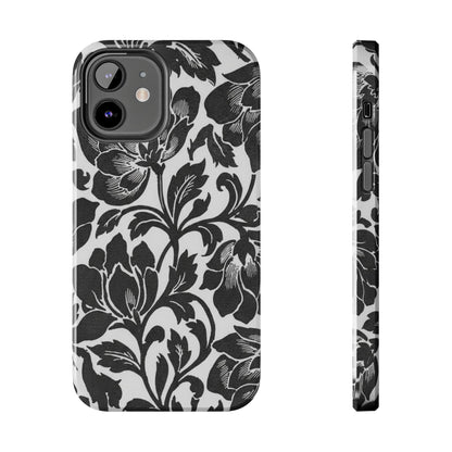 Tough Phone Case — Black & White Vintage Floral Protective Cover