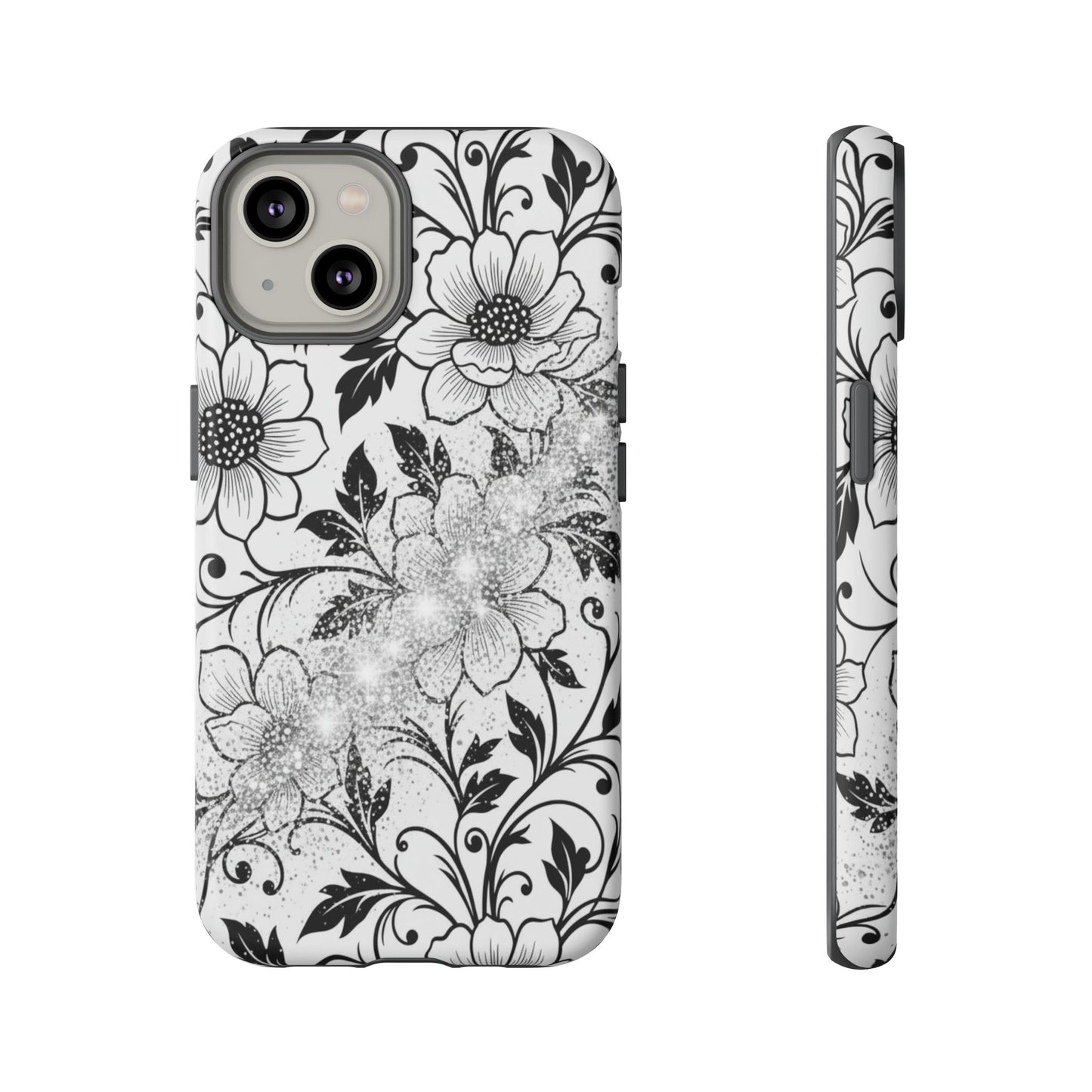 Floral Lace Phone Case — Black & White Vintage Flower Protective Case