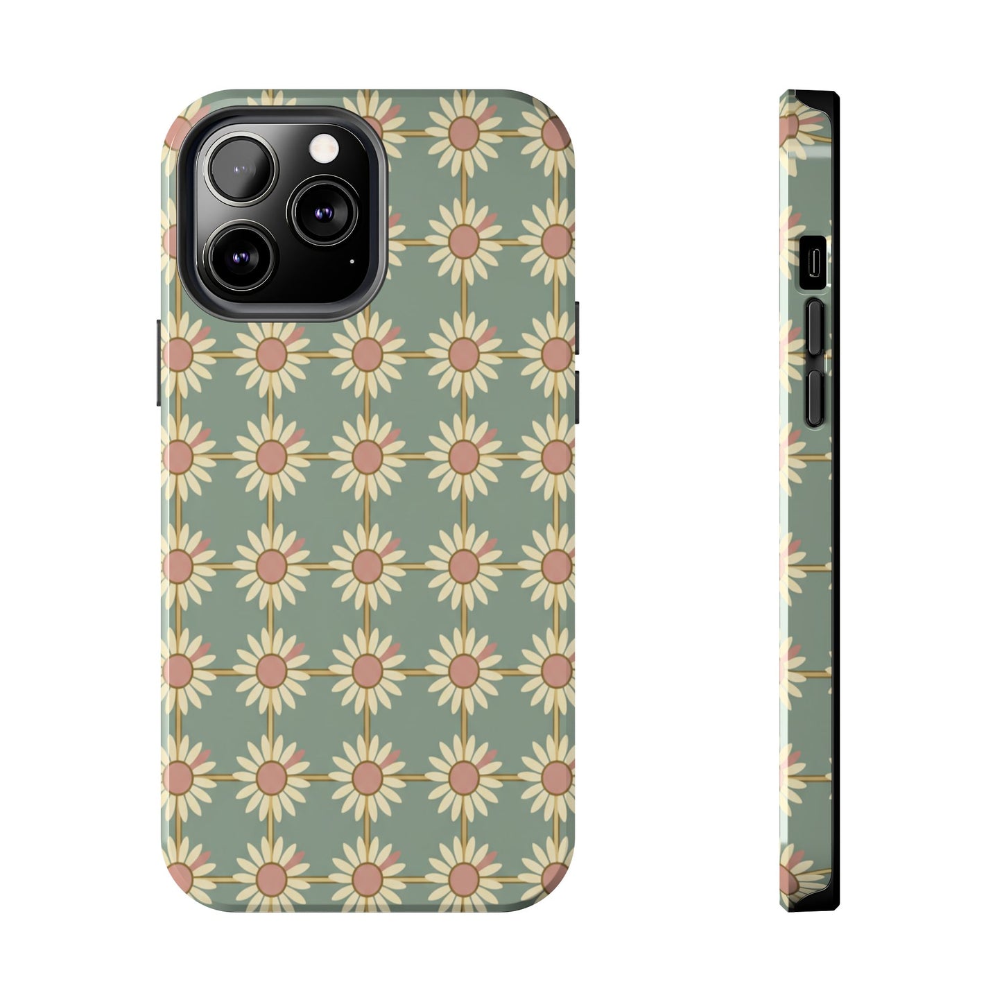 Daisy Pattern Tough Phone Case — Retro Floral Protective Cover