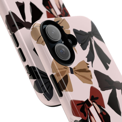Bow Pattern Phone Case - Pink, Brown & Black Bows Protective Cover