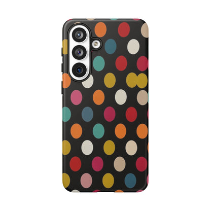 Polka Dot Tough Phone Case – Colorful Retro Dots on Black